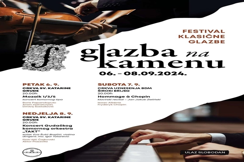 Festival klasične glazbe 'Glazba na kamenu' od 6. do 8. rujna u Grudama i Širokom Brijegu